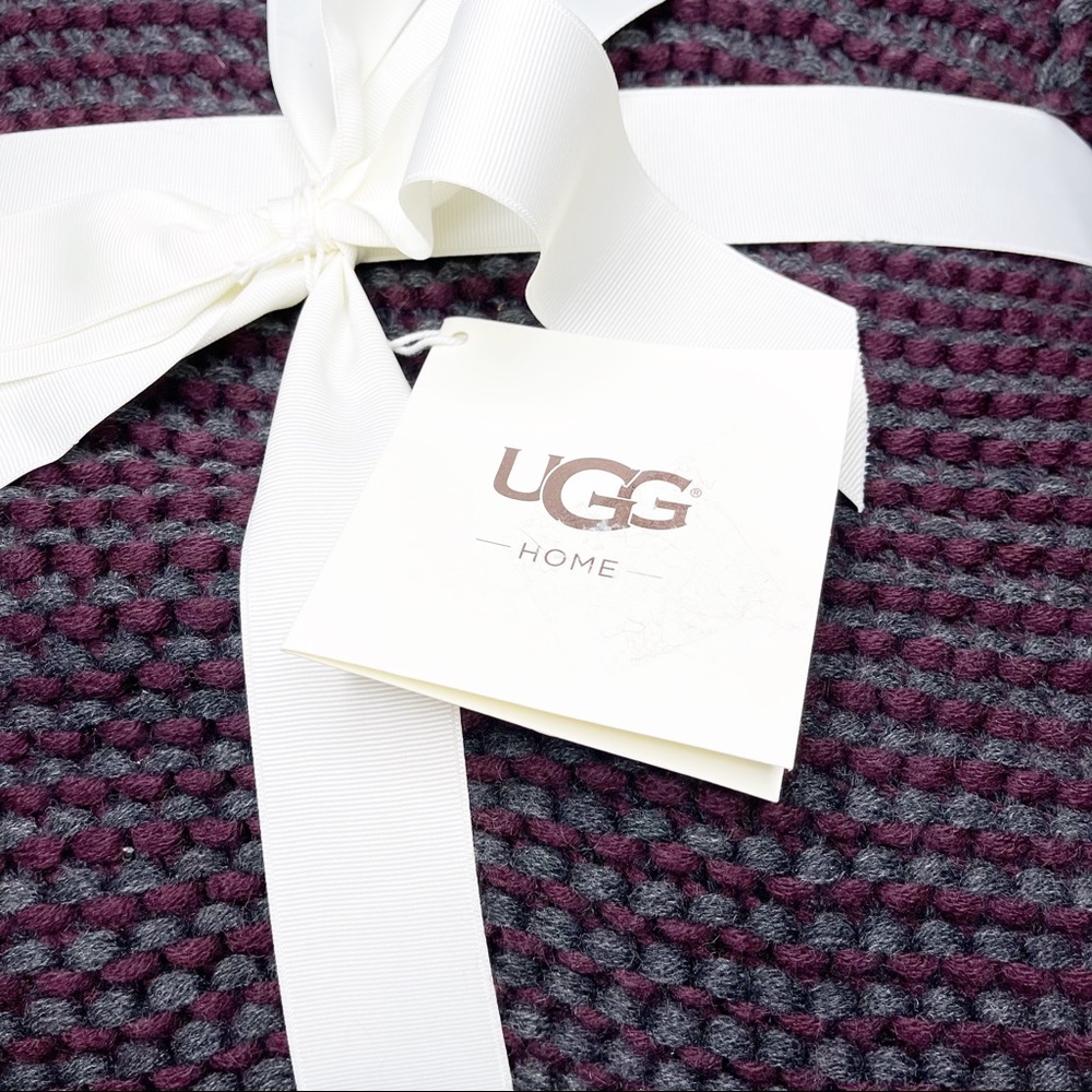 Ugg Snow Creek Pom Pom Throw Blanket Purple Gray - Picture 6 of 8